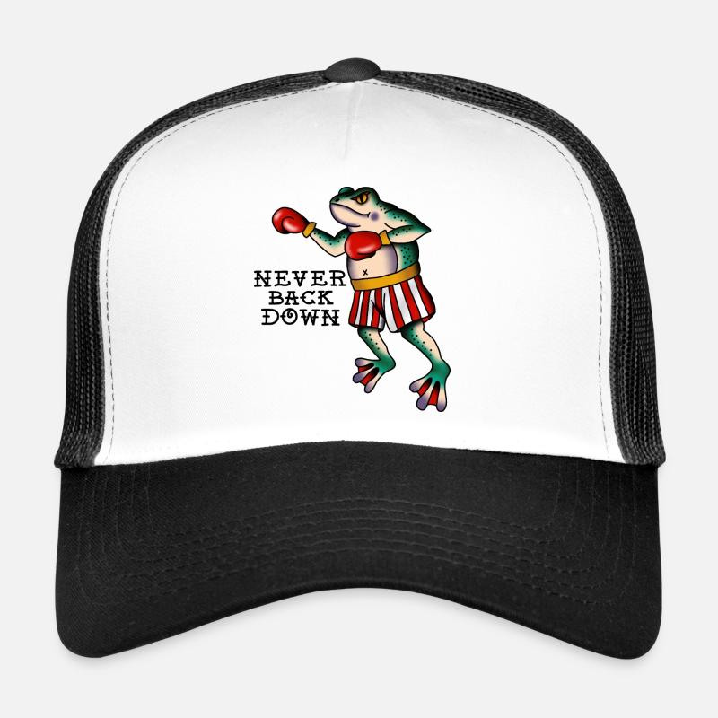 Frog Fighter Never Back Down Classic Tattoo Style Trucker Cap