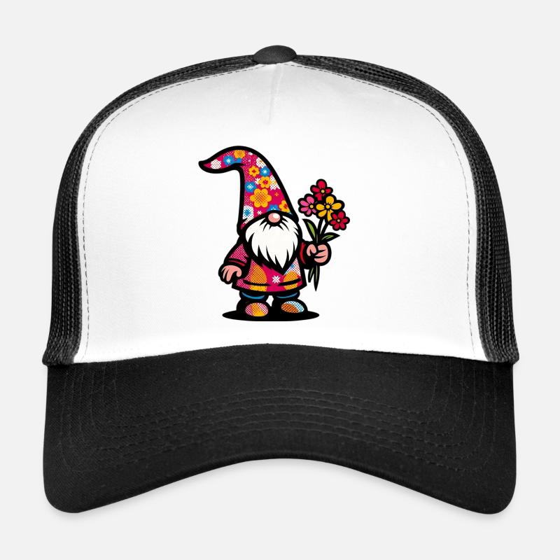 Zwerg mit Blumen - Trucker Cap - Weiß/Schwarz