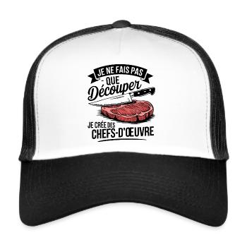 Cadeau pour boucher ou cuisto - Casquette trucker  - blanc/noir - Devant