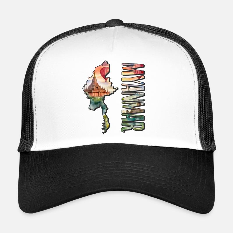 Carte à l’aquarelle Myanmar Casquette trucker 