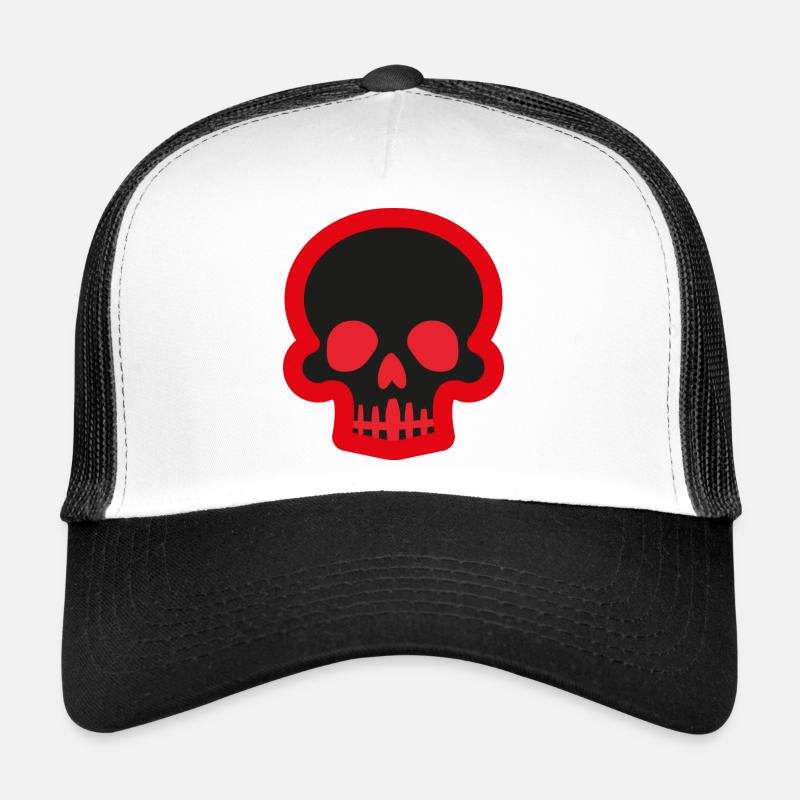 Black skull with red outline - Trucker Cap - white/black