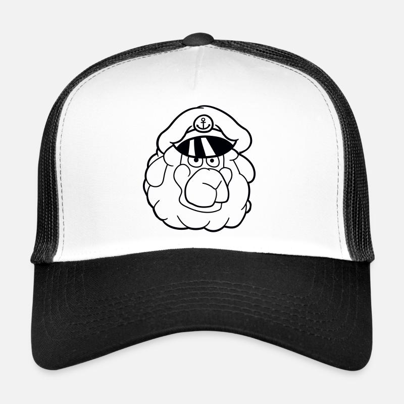 Cute Sheep Old Captain Cap Face Cartoon Trucker Cap
