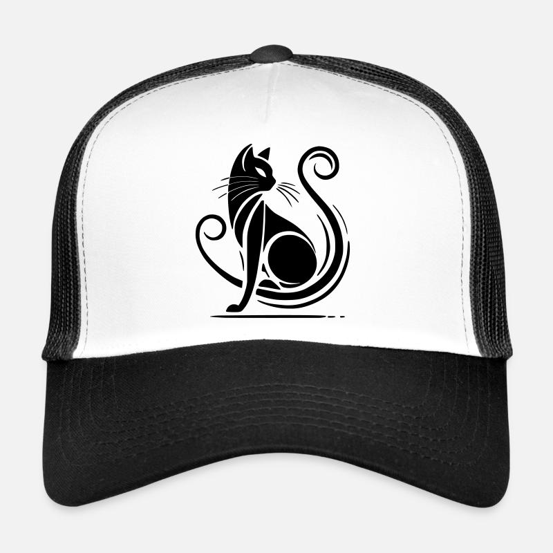 chat noir moderne - Casquette trucker  - blanc/noir