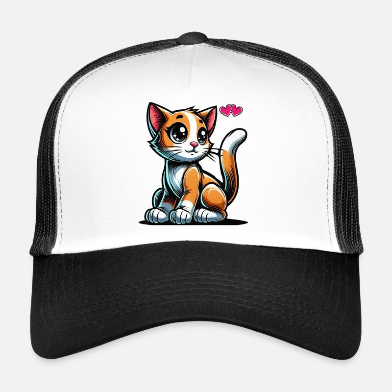 katze love - Trucker Cap - Weiß/Schwarz