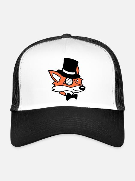 Fox Red Fox Sir Mr. Top Hat Monocle Glasses - Trucker Cap - white/black - Front