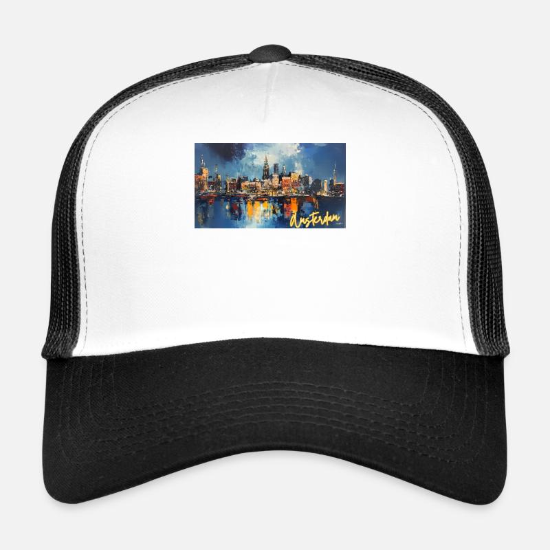 Amsterdam Blue Night Skyline Abstract - Trucker Cap - Weiß/Schwarz