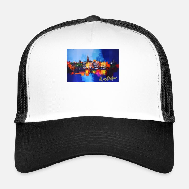 Amsterdam urbane, farbenfrohe Reflexionen - Trucker Cap - Weiß/Schwarz