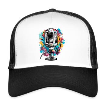 Microphone vintage retro singer singer - Trucker Cap - white/black - Front