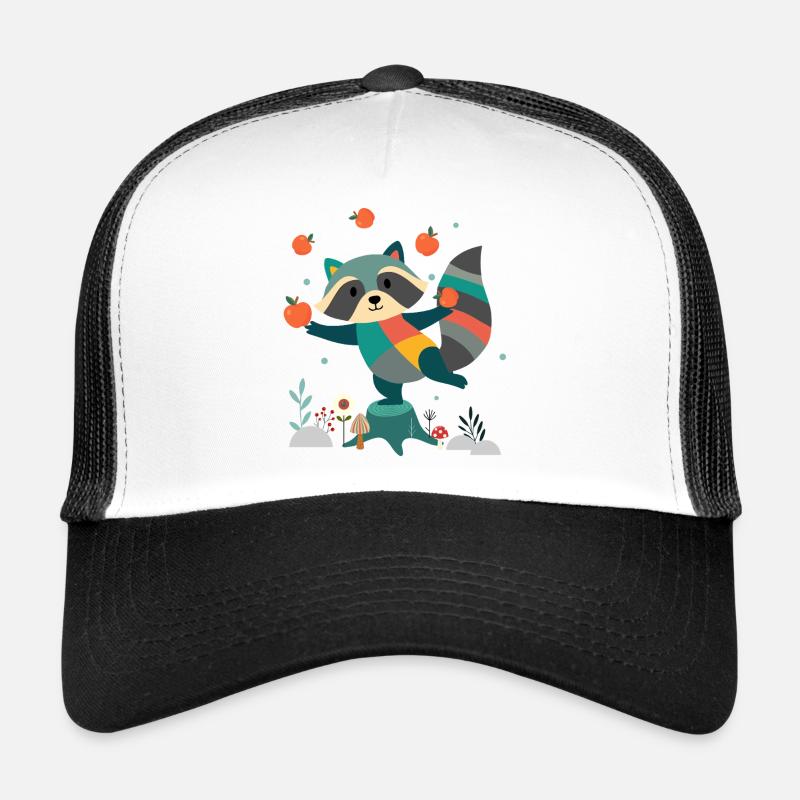 Raton laveur joueur jonglant joyeusement avec des pommes Casquette trucker 