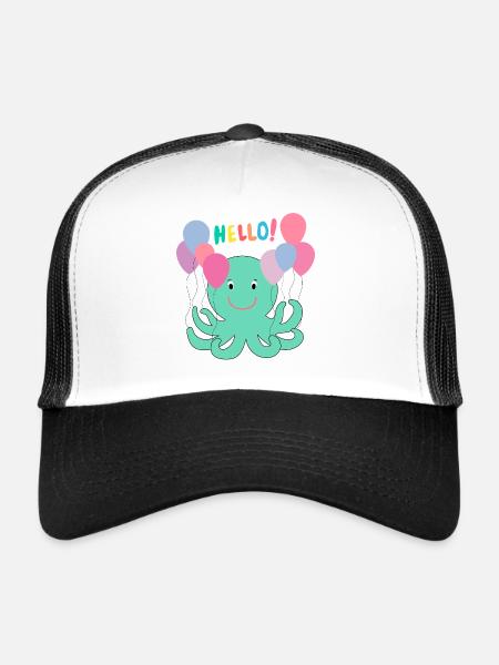 Octopus With Balloons Says Hello - Sea Fun - Trucker Cap - white/black - Front