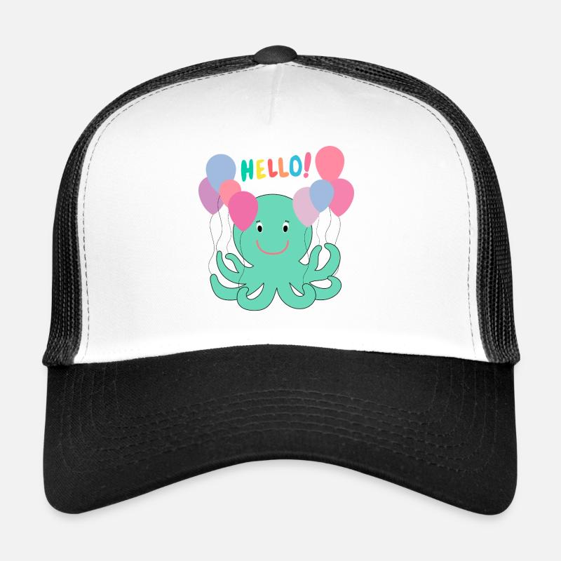 Octopus With Balloons Says Hello - Sea Fun Trucker Cap
