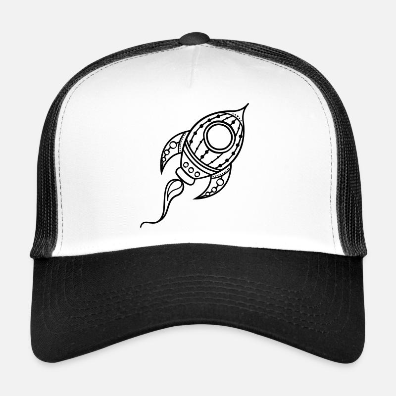 Rocket Ship Doodle Space Travel Trucker Cap