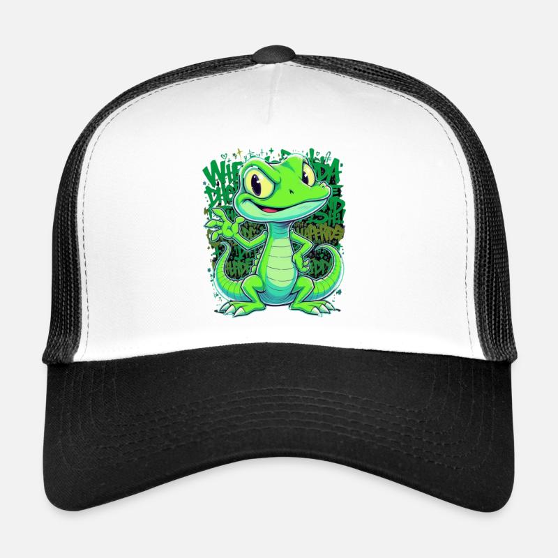 Cheerful Lizard – Funny Comic Style Trucker Cap