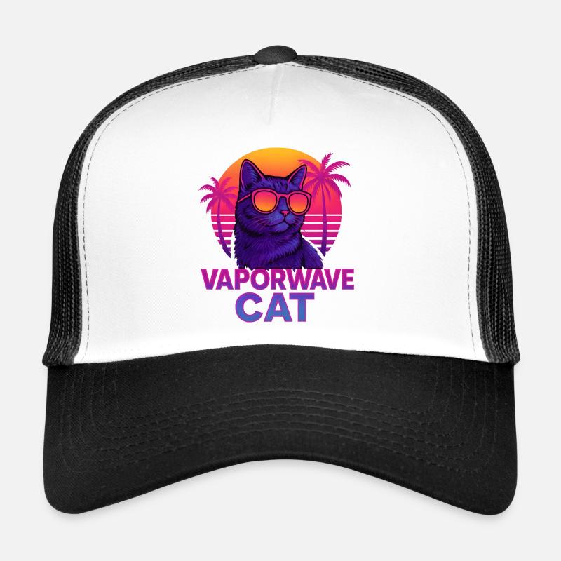 Vaporwave Cat with Sunset Trucker Cap