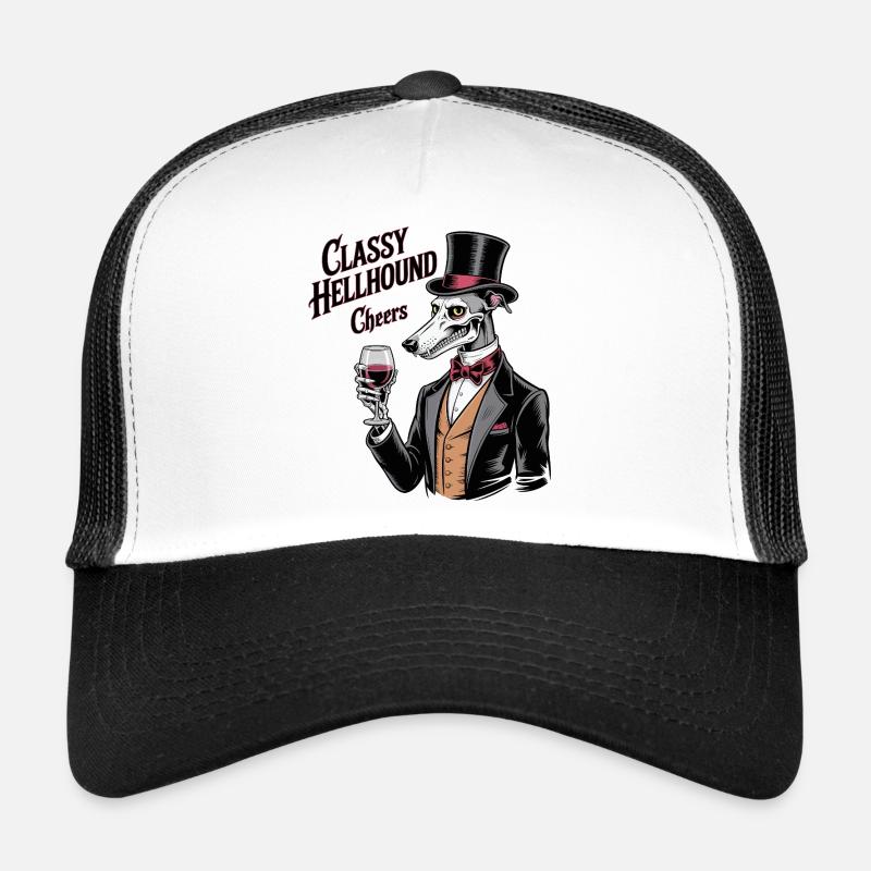 Chien de l’enfer élégant avec verre à vin Casquette trucker 