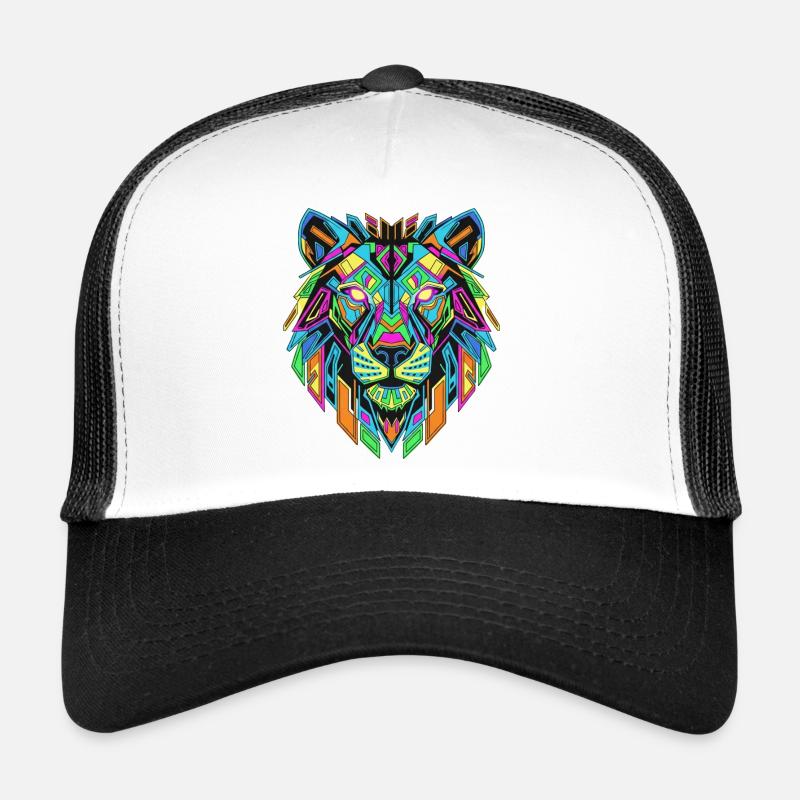 Neon-Löwenkopf in Geometrischer Kunst Trucker Cap