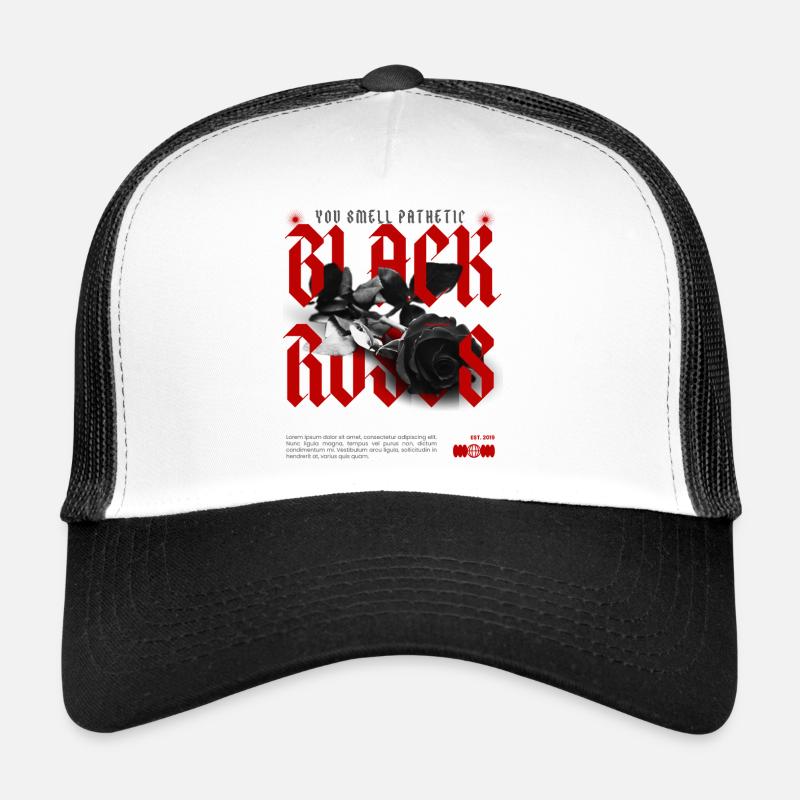 Rebellische schwarze Rose mit Statement Trucker Cap