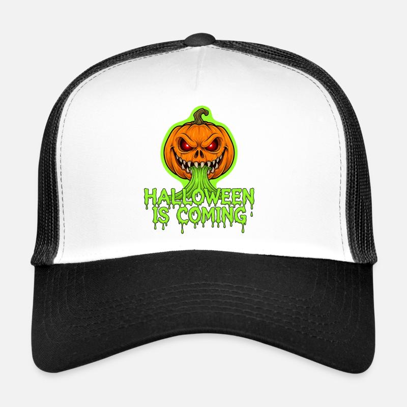 Halloween is coming: Spooky pumpkin with neon slime Trucker Cap