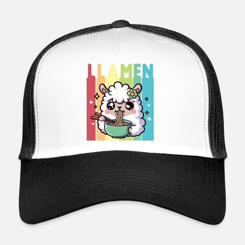 Rainbow Ramen Llama Trucker Cap