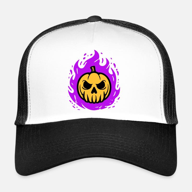 Citrouille orange avec flammes violettes Casquette trucker 