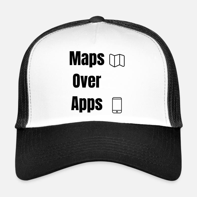 Maps Over Apps – Travel Shirt - Trucker Cap - Weiß/Schwarz