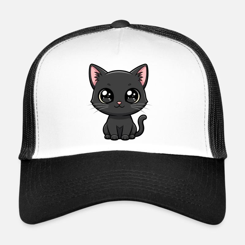 Midnight Kawaii Kitten - Trucker Cap - Weiß/Schwarz