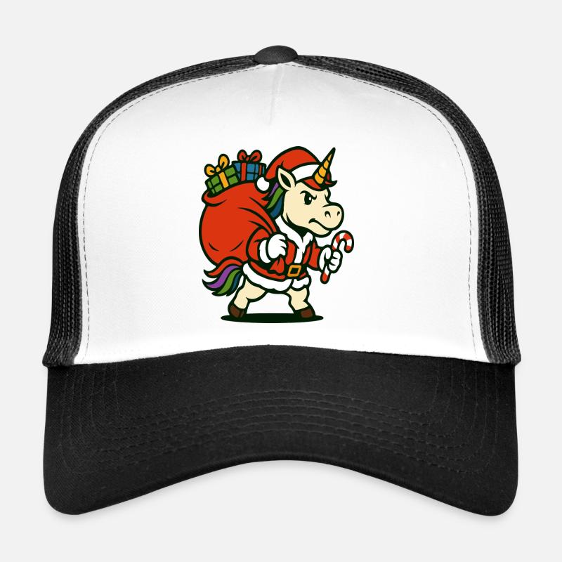 Strong Santa Unicorn With Gift Bag Trucker Cap