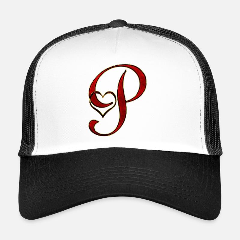 Liebesinitial P mit Herz im Goldrot - Trucker Cap - Weiß/Schwarz