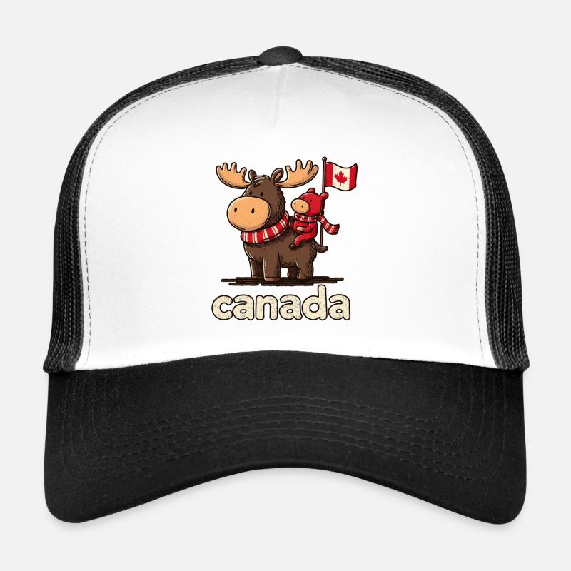 Mousse du Canada avec un petit compagnon - Casquette trucker  - blanc/noir