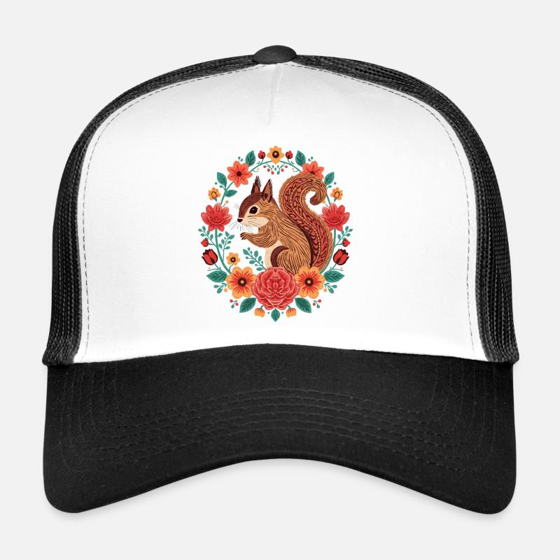 Écureuil dans le cercle de fleurs Casquette trucker 