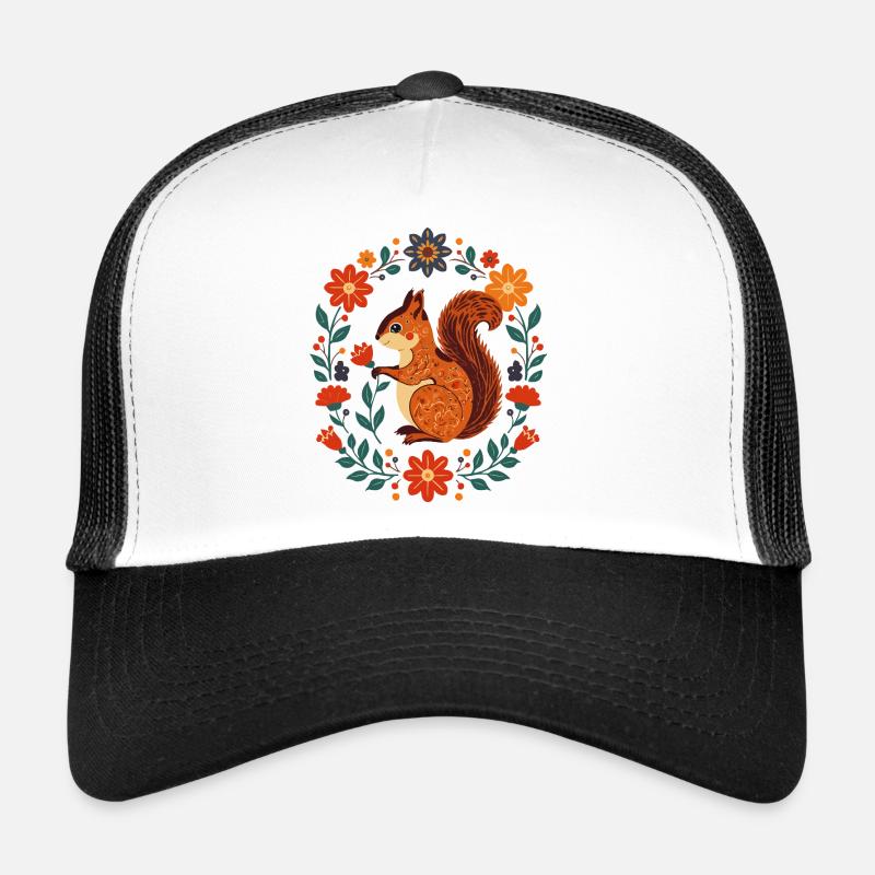 Écureuil à couronne de fleurs - Casquette trucker - blanc/noir