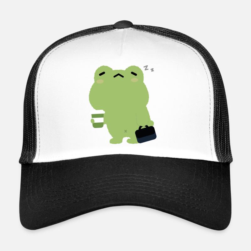 Tired Frog with Coffee and Briefcase Trucker Cap