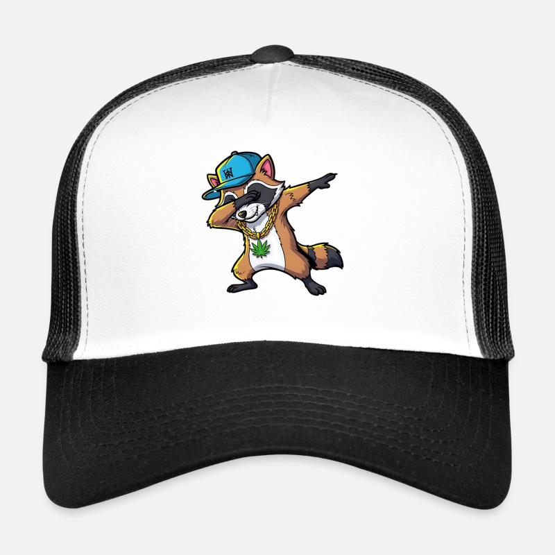 Dabbing Raccoon with Hemp Leaf Trucker Cap