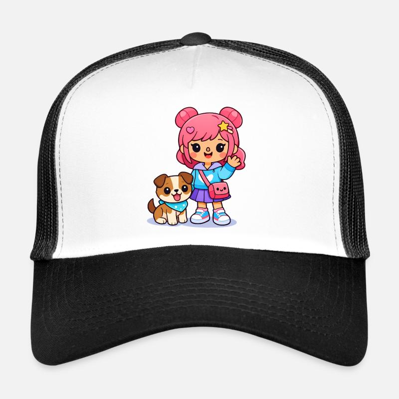 Süßes Toka-Mädchen – Ästhetisches Gamer-Mädchen und Welpe Trucker Cap