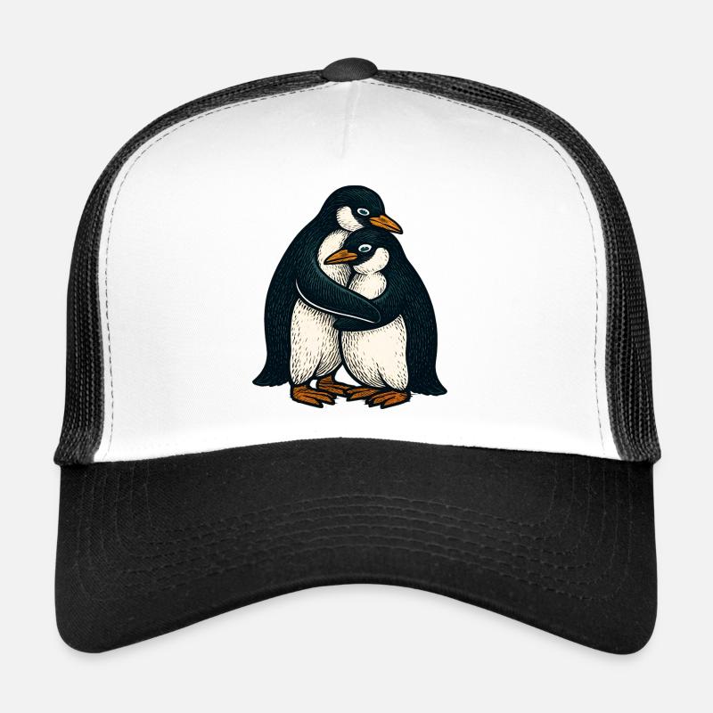 Penguin couple cuddle time Trucker Cap