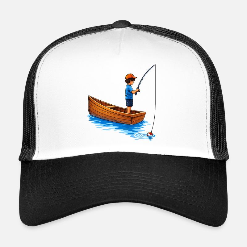 Junge beim Angeln im Boot Illustration  Trucker Cap