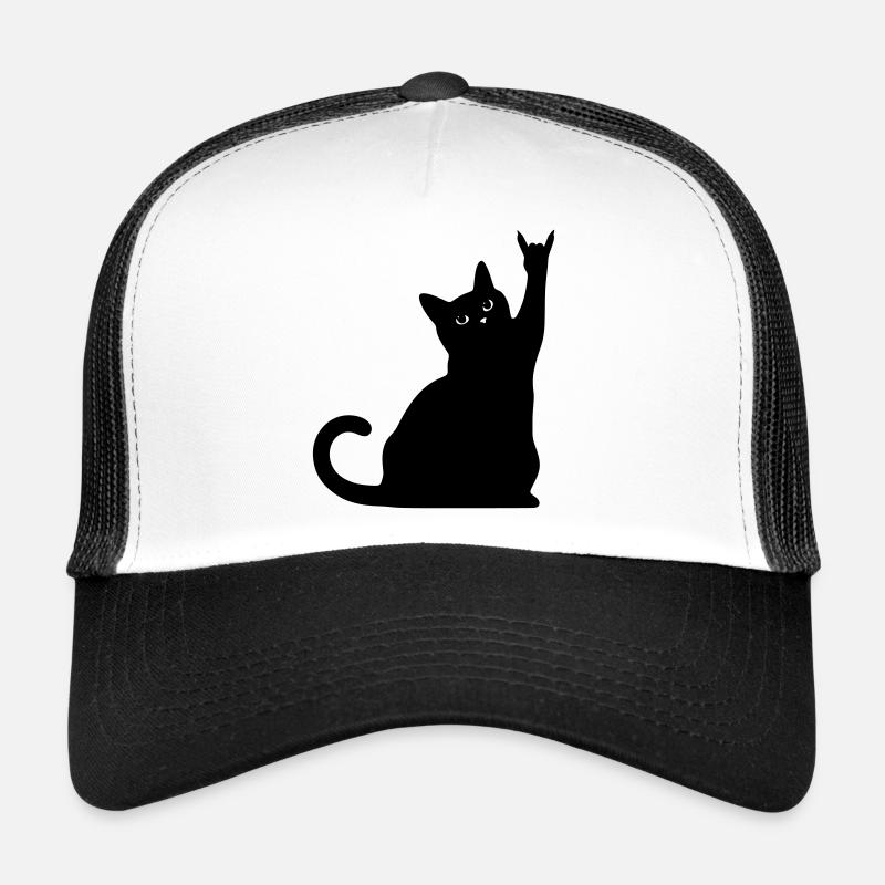 Schwarze Katze – Devil Horns Silhouette Trucker Cap