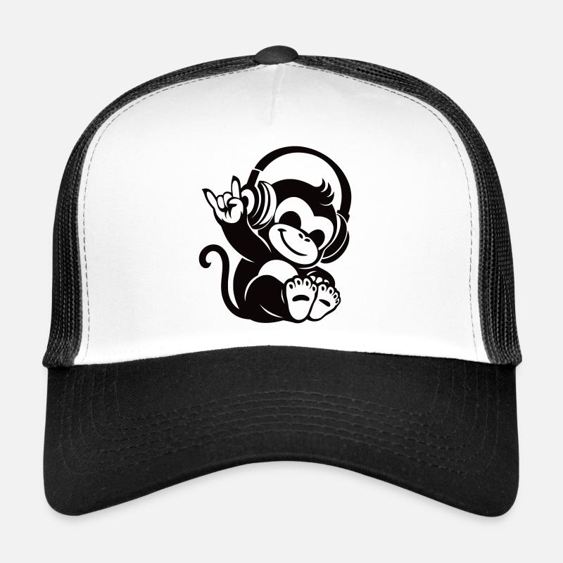 Singe Casque – Dessin animé avec le signe de la main de la pierre Casquette trucker 