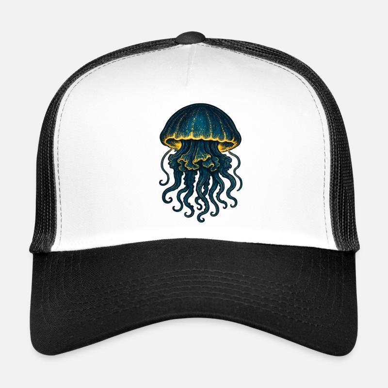Blue Yellow Jellyfish Neon Trucker Cap