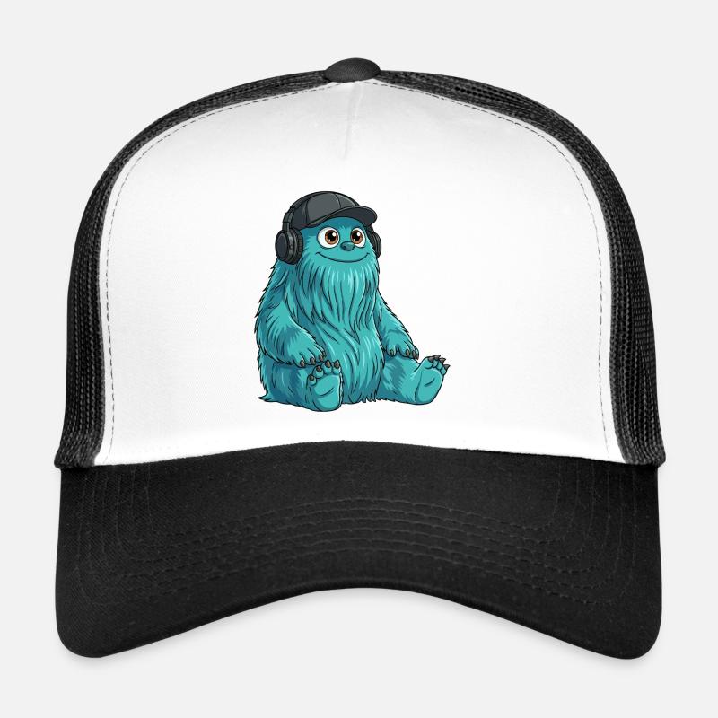 Monster Fluffonster® - DJ Fluffo sitzt - Trucker Cap - Weiß/Schwarz