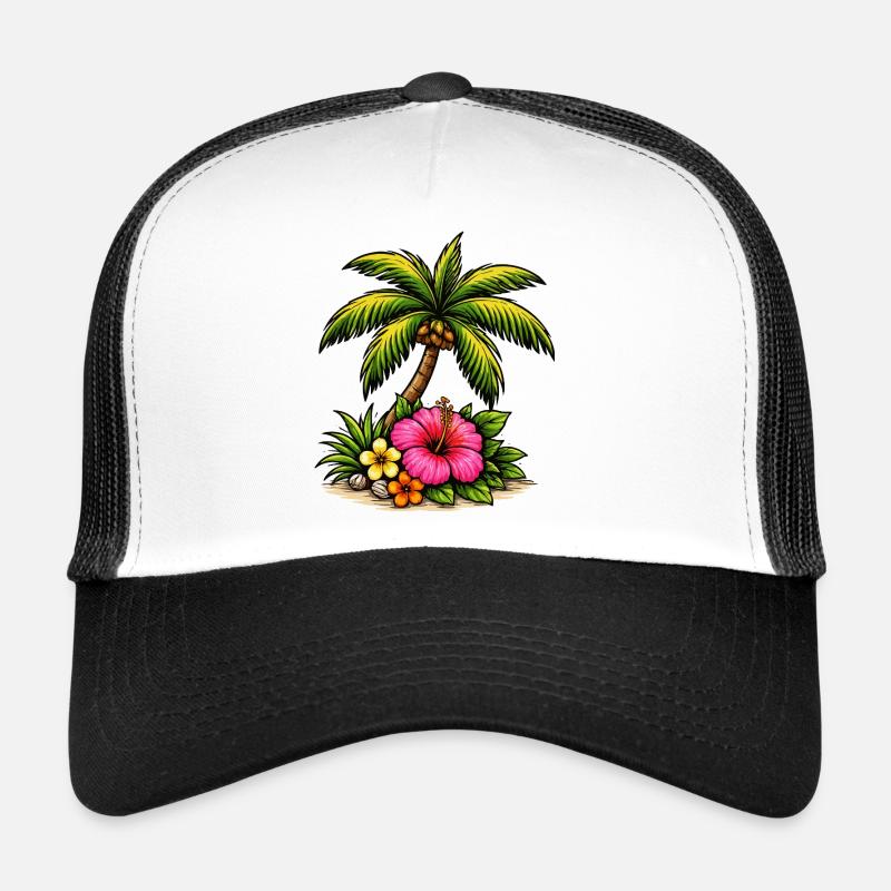 Tropical Island Hibiscus Pattern Trucker Cap