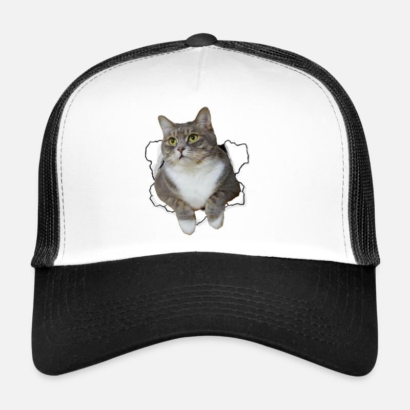 Chat mignon qui sort du trou - Dessin drôle de chat Casquette trucker 