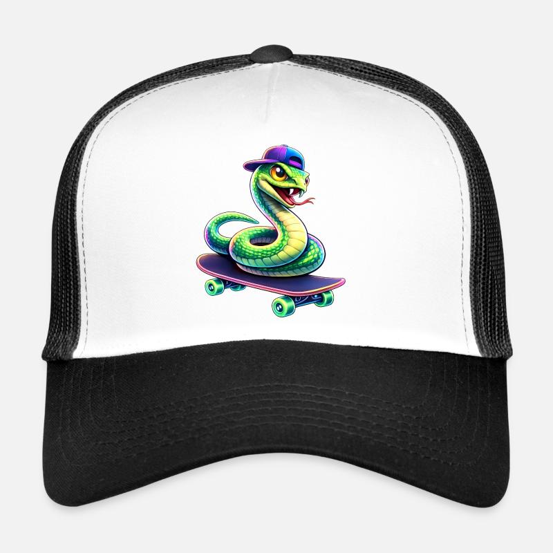 Neon Skate Snake Skateboard Animal - Trucker Cap - Weiß/Schwarz