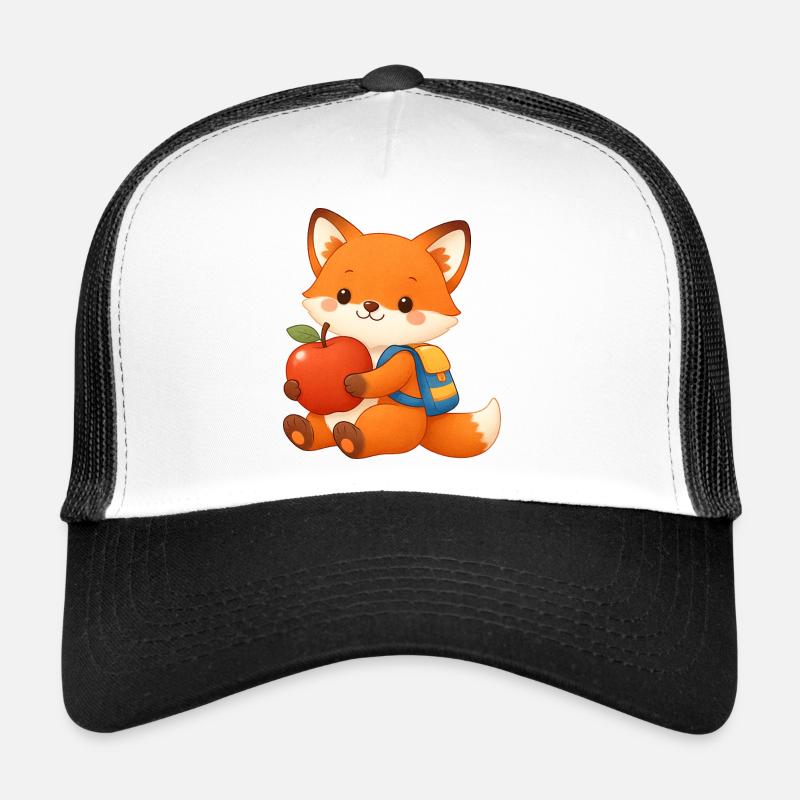 Cuddly fox with apple and backpack Trucker Cap