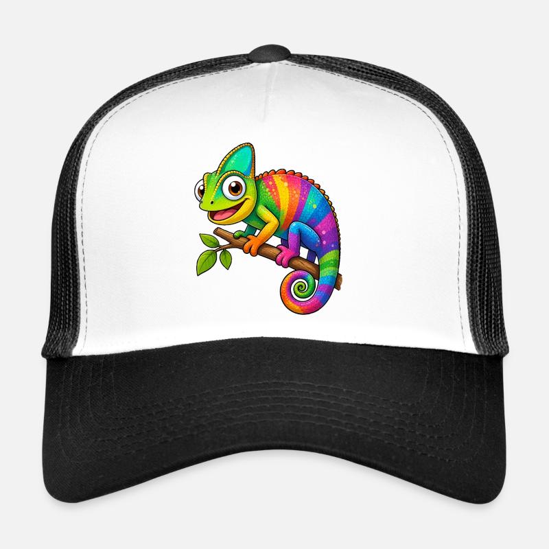 Motif coloré de dessins animés caméléon arc-en-ciel Casquette trucker 