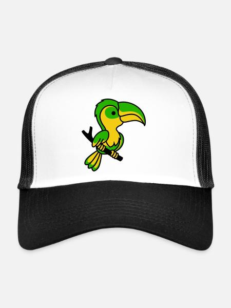 Toucan néon vert et jaune - Casquette trucker  - blanc/noir - Devant