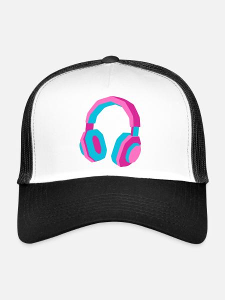 Casque Rétro Synthwave des années 80 DJ Musique Gamer - Casquette trucker  - blanc/noir - Devant