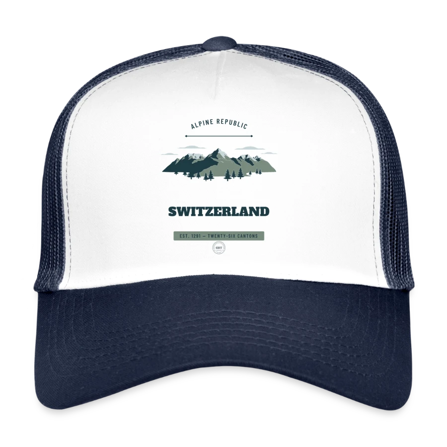 Switzerland badge on a trucker cap, white/navy