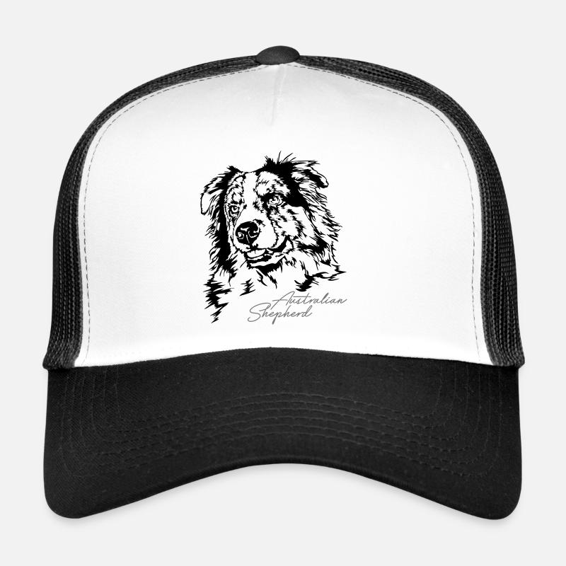 AUSTRALIAN SHEPHERD merle Portrait Wilsigns - Trucker Cap - Weiß/Schwarz