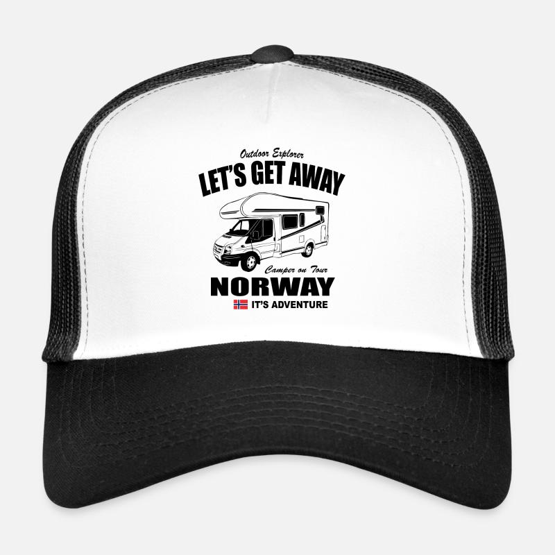 Norwegen - Camper - Wohnmobil - Trucker Cap - Weiß/Schwarz